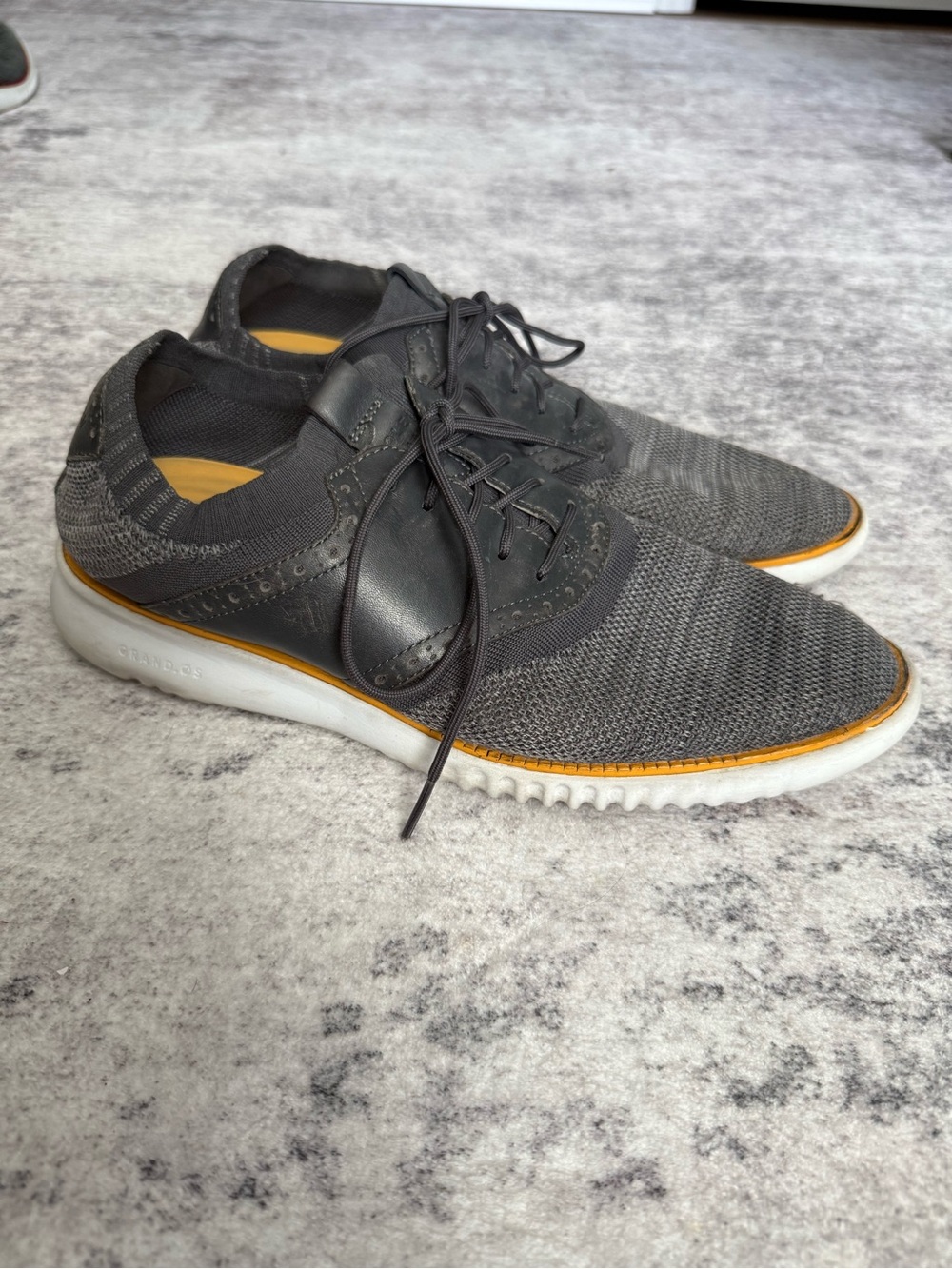 Cole Haan Gray Knit Lace-Up Sneakers with Tan Trim